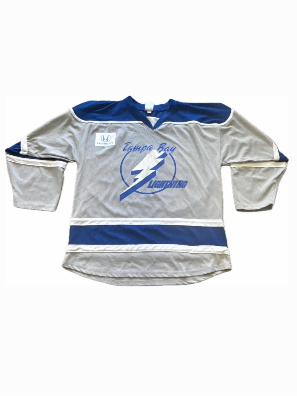 ATHLETIC KNIT MENS M TAMPA BAY LIGHTNING NHL GRAY BLUE WHITE JERSEY